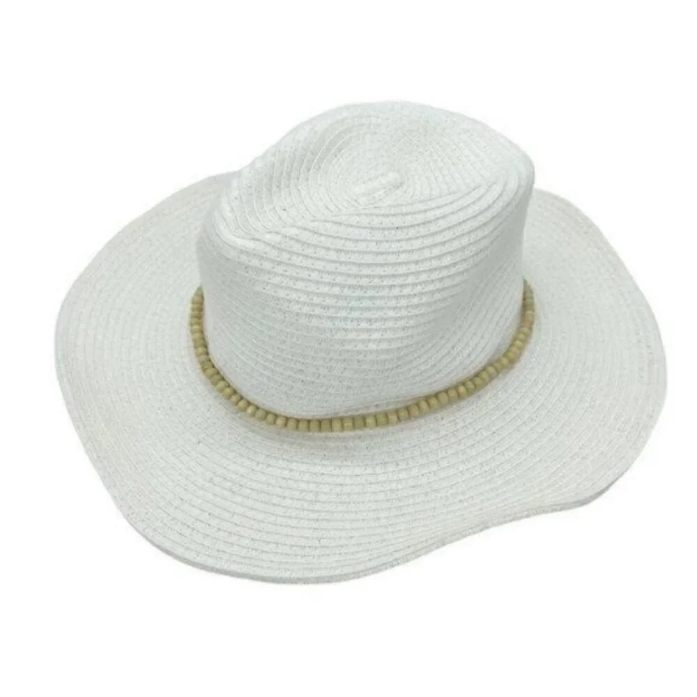 INC International Concepts Beaded White Straw Cowboy Fedora Hat